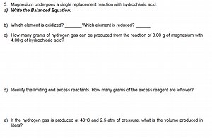 Magnesium undergoes a single replacement reaction with hydrochl... | Filo
