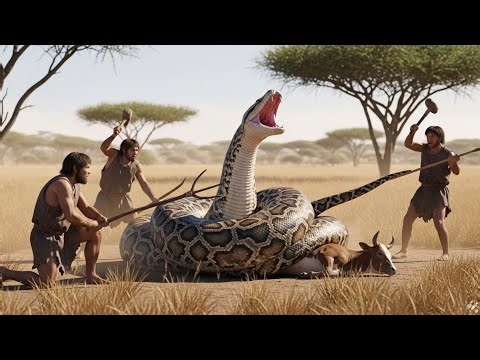 Tiny Hominids Save a Cow from a Giant Python After a Sudden Stampede