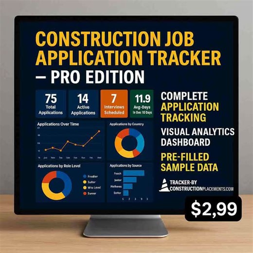 Job hunting in construction is complex—multiple roles, recruiters, interviews, and countries. If you’re applying randomly without tracking, you’re hurting your chances. This Excel-based Construction Job Application Tracker helps you stay organized, follow up strategically, and see what’s actually working. 🔗 Check it out here: https://digitslick.gumroad.com/l/trakr | Constructionplacements