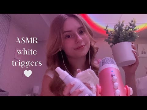 ASMR white triggers (tapping, fabric scratching, whisper ramble, shaking sounds, etc.)