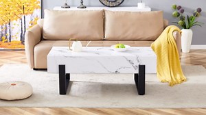 Wood Grain Rectangle Coffee Table for Living Room - Contemporary Cocktail Table with Black Metal Leg - Easy Assemble