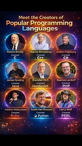 🚀 Meet the Visionaries Who Shaped Programming Behind every powerful programming language is a brilliant mind. This short video highlights the legendary creators of the world’s most influential programming languages — the foundations of modern software, web, and technology. 👨‍💻 From C to Python, these pioneers transformed the way we think, build, and innovate in computing. ✨ Featured Creators & Languages 🧠 Dennis Ritchie — C ⚙️ Bjarne Stroustrup — C 💠 Anders Hejlsberg — C ☕ James Gosling — J