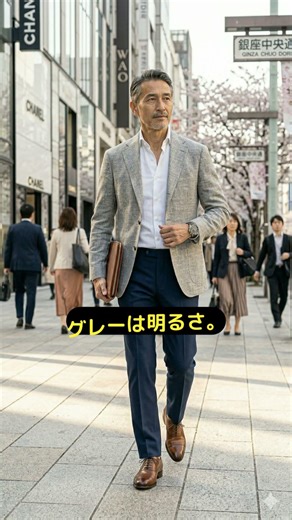 コーデーポイント・ライトグレージャケット・白シャツ・ネイビーパンツ#50代ファッション#50代コーデ#50代メンズファッション#アラフィフコーデ#大人カジュアル