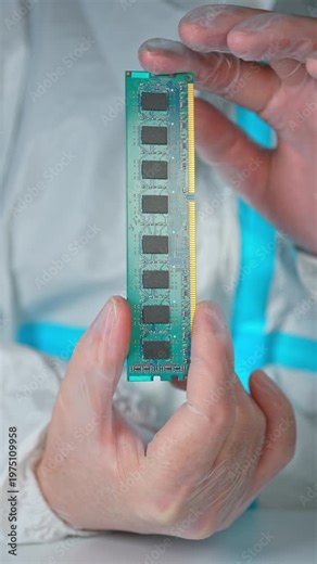 RAM Unit of the computer or DRAM, Dynamic Random Access Memory chips display. Concept of AI boom and massive shortage of RAM, driving prices high as tech giants hoard components for data centers.