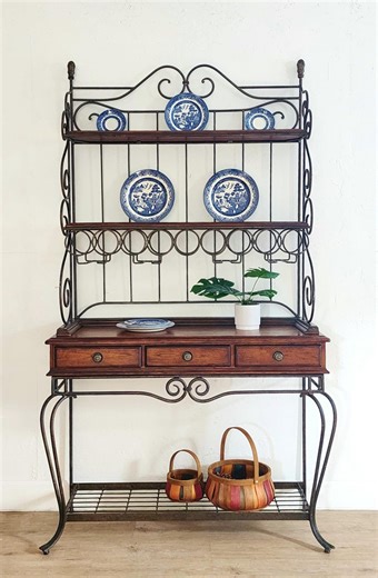 Hooker Seven Seas Iron Wine Baker's Rack-tall Rustic Iron & Wood Kitchen Server Display Wine Coffee Bar Hutch - Etsy