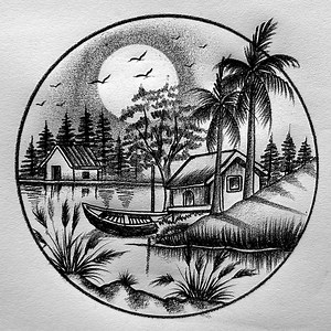 392K views · 4K reactions | Learning beautiful water reflection circle scenery drawing #learntodraw #pencilsketch | Md. Takbir Hossain | Facebook