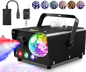 Fog Machine, Outerman Smoke Machine with 3 Color LED Lights and Disco Light, Wireless Remote Control, 600W Power and 2300CFM Fog Output, Perfect for Parties, Clubs, Stage and Halloween