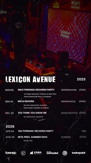 As we get closer to the end of the year, I’m getting ready for my final show of 2025, one last dance before closing the chapter. A few dates are already locked in for 2026, with more to be announced soon. Huge thanks to the venues, promoters, and everyone who came to dance and show support, it truly means a lot. Catch me next weekend on Manchester, hope you will join us! #lexiconavenue #forensicrecords #progressivehouse | Lexicon Avenue