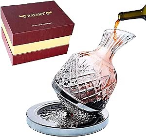 spinning wine decanter, 45 oz crystal rotating wine decanter with gift box, for wedding gift, birthday, banquet, supper