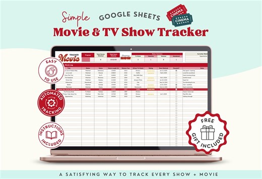Movie & TV Show Tracker Google Sheets | Watchlist Template | TV Series Spreadsheet | Movie Log and Journal - Etsy