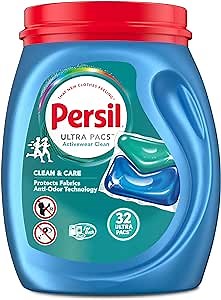Persil Ultra Pacs Activewear Clean Laundry Detergent, 32 Count, No Mess, | Single-Dose Laundry Soap, Helps Fight Stains & Odor, All Machine Types.