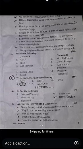 ICSE class 6, Question paper of Computer 2024-25(Final term)