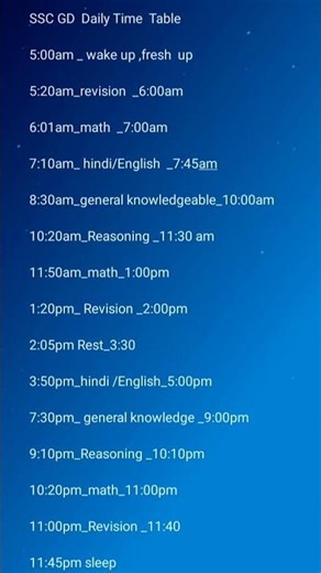 SSC GD Daily #study Time Table