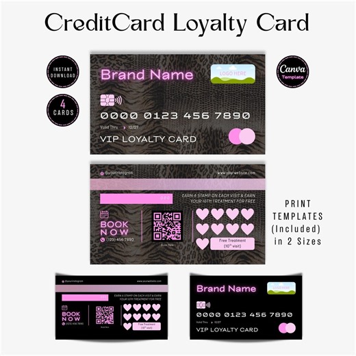 Loyalty Card Template Canva | Credit Card Style VIP Loyalty Card | Editable Rewards Card Bundle | Beauty Salon Loyalty Card Printable - Etsy