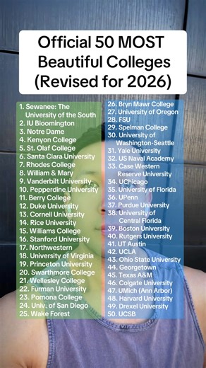 50 Most Beautiful College Campuses (Revised 2026 Edition) . . . . #highschool #hs #college #collegeapps #collegeadmissions #collegeapplications #collegeapplicationseason #school #education #student #senioryear #junioryear | Tineo College Prep