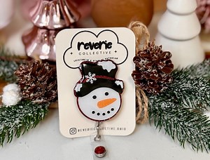 Bobine de badge bonhomme de neige, à personnaliser, vacances, hiver, Noël, médical, santé, infirmière, cadeau