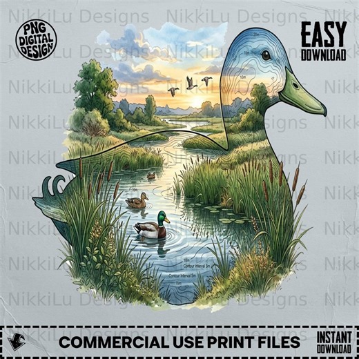 Mallard Duck Silhouette PNG, Duck Hunting Wildlife Sublimation Design Digital Download - Etsy