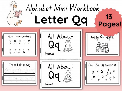 Letter Q Mini Book | Alphabet Worksheets for Preschool & Kindergarten | 13 Page Printable Phonics Activities - Etsy