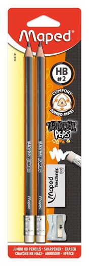 Maped JUMBO Graphite HB pencils x2 with 1 sharpener and 1 eraser, HB JUMBO pencils - Walmart.ca
