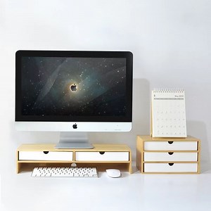 [Hot Item] Modern Sturdy Multipurpose Desk Organizer Storage Solid Wood CPU Computer Monitor Stand with Storage Drawers