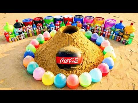 Giant Underground Volcano Eruption Experiment with Coca-Cola Barrel, Mentos & Colorful Sodas