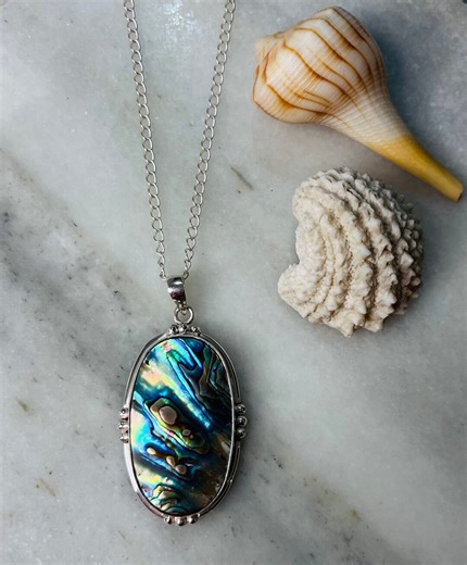 Abalone Shell 925 Sterling Silver Pendant, Beach Style Jewelry