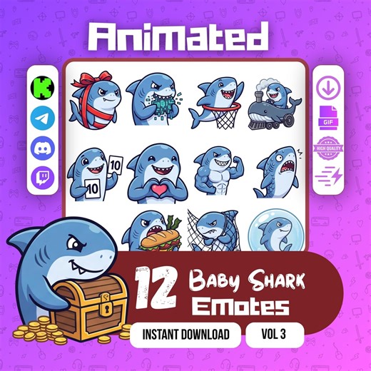 12 Animated Shark Emotes for Twitch, Discord, Kick - Vol 3 Baby Shark GIF Pack for Streamers - Etsy
