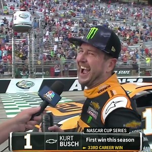 "Hell yeah, we beat Kyle!" Kurt Busch is happy to beat his little brother Kyle at Atlanta Motor Speedway. #NASCAR | NASCAR on USA