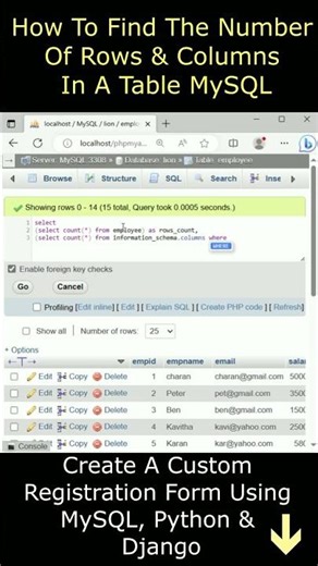 Count number of rows and columns in a table #mysql