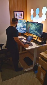 Home office reset ✨ Another benefit to having a standing desk is how easy it makes it for cleaning under the desk 💪🏻 I tend to give it a deep clean once a week but wipe everything down daily. Clean desk = clean mind ✌🏻 How often do you clean your workspace? 🤔 #homeoffice #setup #ultrawide #standingdesk #officevibes | Peter Georgiou