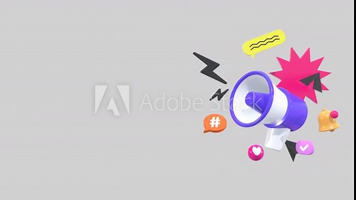 Animated Megaphone With Social Media Icons. Animated Megaphone With Copy Space. Social Media Marketing. Communication, Information, Announcement, Promotion And Advertisement Concepts. Stock Video