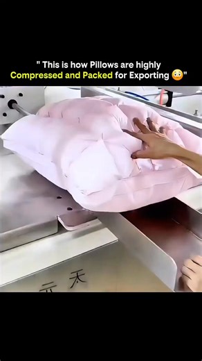 courteous007 on Instagram: "What looks like a soft, fluffy pillow becomes a brick in seconds — and that’s not a mistake, it’s engineering. To ship millions of pillows worldwide, manufacturers rely on high-compression packing systems that squeeze out nearly all the air. Powerful hydraulic presses flatten each pillow to a fraction of its original size, reducing volume, shipping costs, and storage space dramatically. Less air means more products per container, lower fuel use, and faster logistics. 