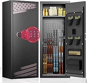 INTERGREAT 12-15 Rifle Gun Safe, Gun Safes for Home Rifle and Pistols, Flaged Design Gun Safe for Rifles and Shotguns with Gun Rack and Removable Shelf, Pockets