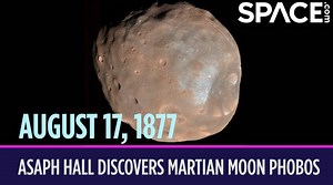 On Aug. 17, 1877, American astronomer Asaph Hall discovered Mars's moon Phobos. Discover space history 👉 https://trib.al/eXzHYWh Hall was working at the U.S. Naval Observatory in Washington, D.C. and looking through a 26-inch refractor telescope — which was then the largest in the world — when he first spotted the moon. Six days earlier, he had discovered another, smaller moon that he first described as "a faint star near Mars." Upon further inspection, not only did he realize that this star wa