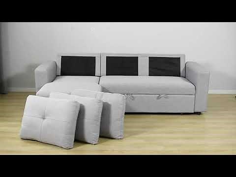 90" Reversible Pull out Sleeper L-Shaped Sectional Storage Sofa Bed,Corner sofa-bed with Storage