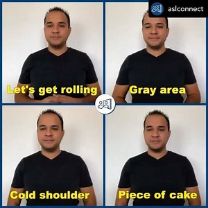 2.3K views · 86 reactions | More ASL idioms! Posted @withregram • @aslconnect English idioms explained in ASL:  Let’s get rolling ️ Grey area 略 Cold shoulder  Piece of cake Comment on your favorite idioms here! #whyisign #askmewhyisign #aslconnect | Whyisign | Facebook