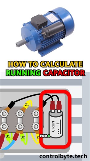How to calculate running capacitor for single-phase motor #engineering #electric #automation #plc | ControlByte Automation