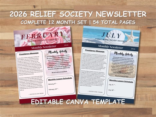 2026 Relief Society Monthly Newsletter Template | Canva Template | 12 Month Newsletter | Monthly LDS Newsletter | Instant Download - Etsy