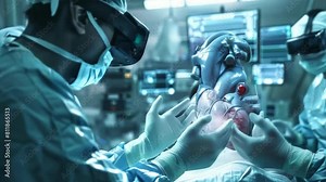 Robotic surgery scene where surgeons, assisted by state-of-the-art robotic arms, perform a precise medical procedure. Healthcare, highlighting how technology enhances surgical accuracy and patient Stock Video