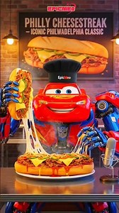 McQueen Robot Transformers ASMR eating Philly Cheese Streak vs Flying Alien Attack #shorts