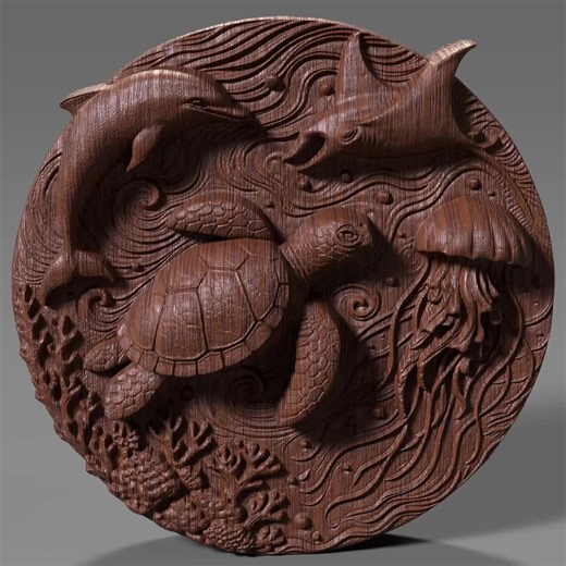 Sea Turtle Dolphin 3D Relief STL: Ocean Life CNC Laser Carving File - Etsy