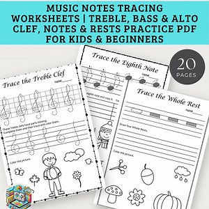 Music Notes Tracing Worksheets | Treble, Bass & Alto Clef, Notes and Rests Practice PDF for Kids and Beginners - Etsy Canada