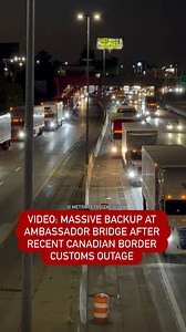 TRAFFIC ALERT 🚨: A system outage at Canadian border checkpoints caused long delays Thursday night at the Ambassador Bridge and Blue Water Bridge. Read more: themetrodetroitnews.com/massive-backup-at-ambassador-bridge-after-recent-canadian-border-customs-outage | Metro Detroit News