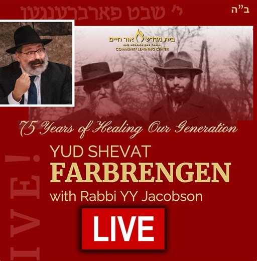 Live: Rabbi YY Jacobson Leads Yud Shvat Farbrengen