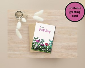 Printable Floral Birthday Card | Digital Download | DIY Birthday Card | 4x6 & 5x7 Foldable Card | Instant Download Greeting Card**