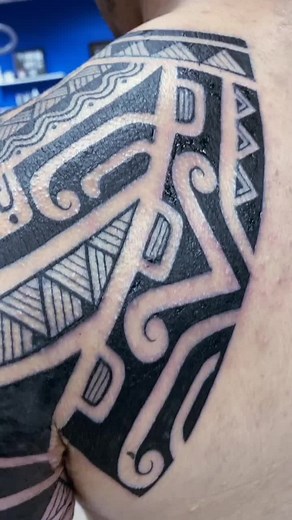 Intricate Taino and Mayan Polynesian Tattoo Art on Harry from New Orleans