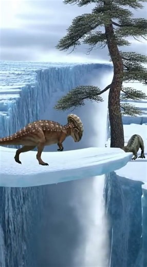 Herrerasaurus vs a collapsing ice bridge in a Prehistoric World