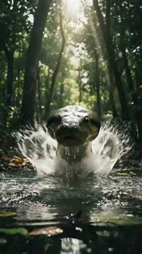 Close Up Anaconda Nose Breaking the Surface