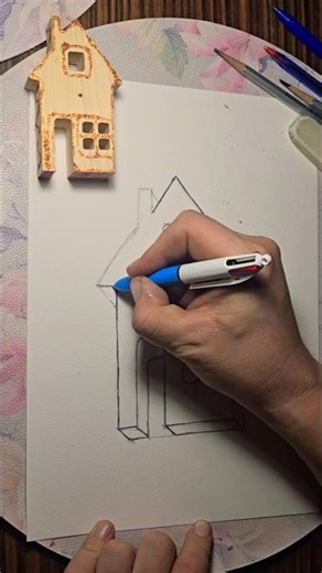 Drawing a Wooden House with Pencils