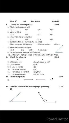 6th Standard | Maths | FA-2 | Question Paper | #FA-2 #Maths #Questionpaper